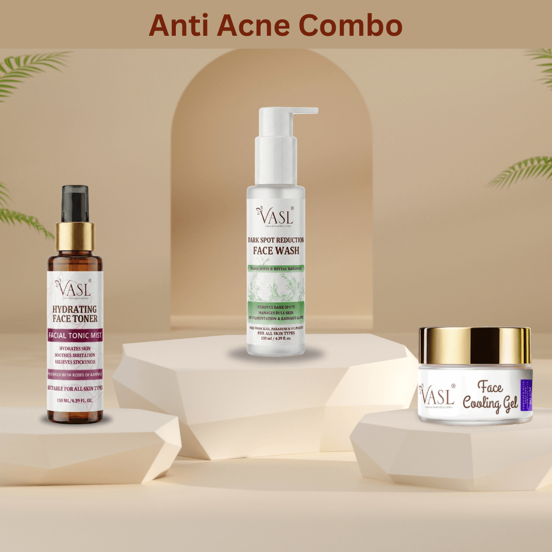 Vasl Anti acne combo - with dark spot reduction face wash, hydrating face toner and face cooling gel