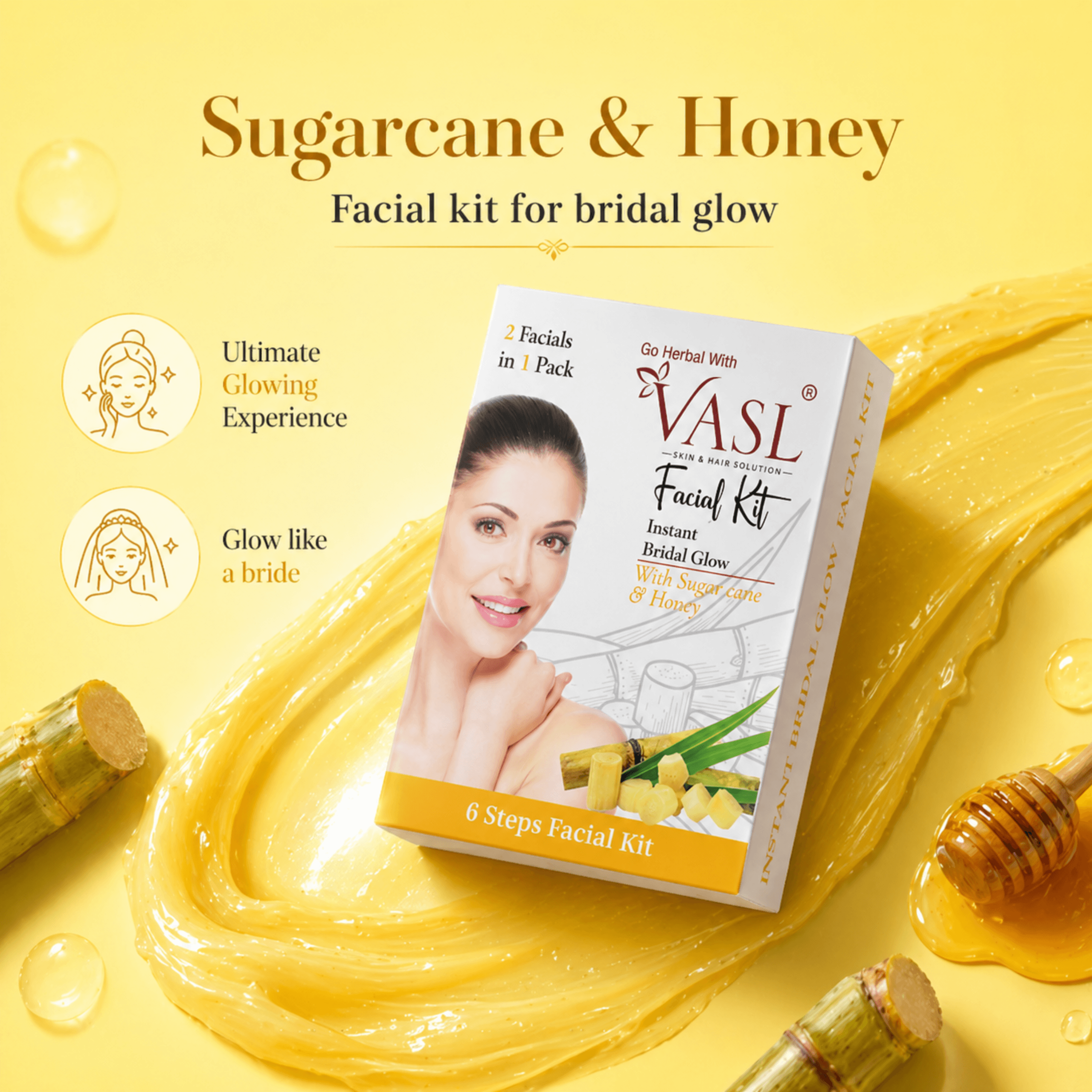 VASL Honey Sugarcane Facial Kit – Glow Boosting Home Facial Kit - Image 2