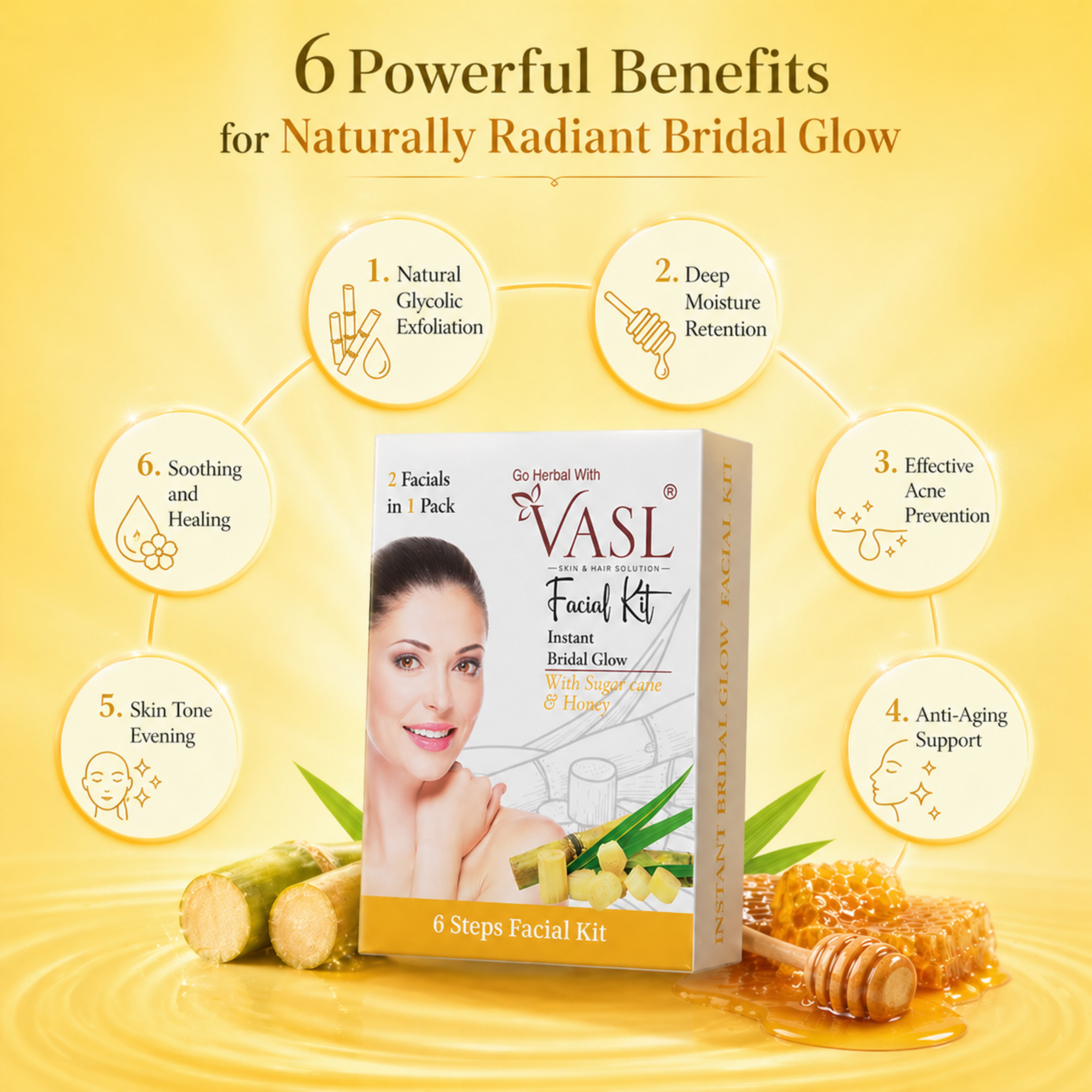 VASL Honey Sugarcane Facial Kit – Glow Boosting Home Facial Kit - Image 3