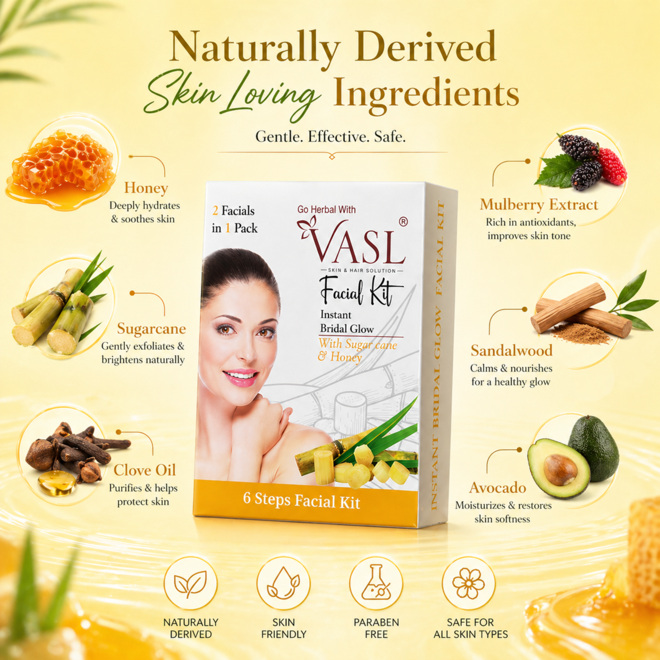 VASL Honey Sugarcane Facial Kit – Glow Boosting Home Facial Kit - Image 4