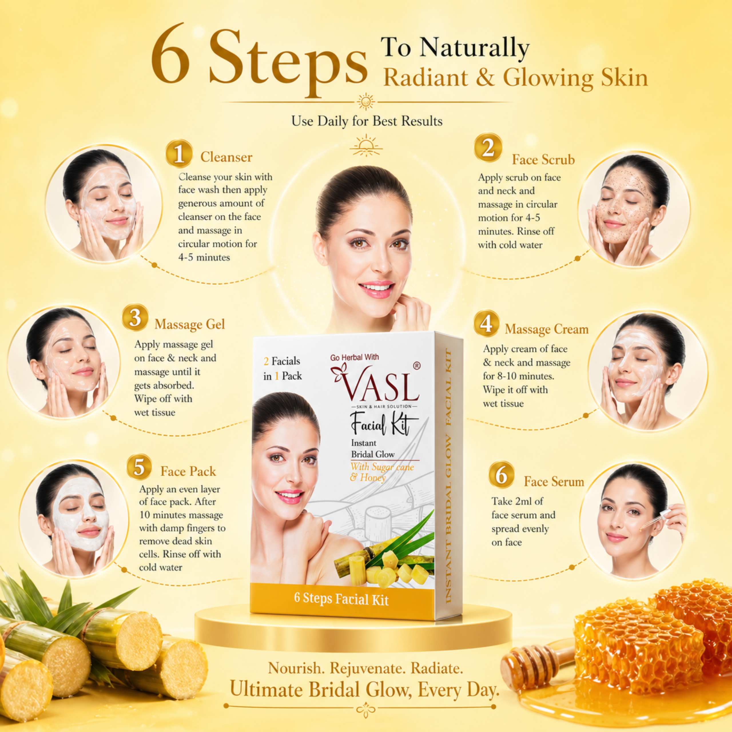 VASL Honey Sugarcane Facial Kit – Glow Boosting Home Facial Kit - Image 5