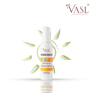 A bottle of Vasl Sunscreen on Shiney Surface