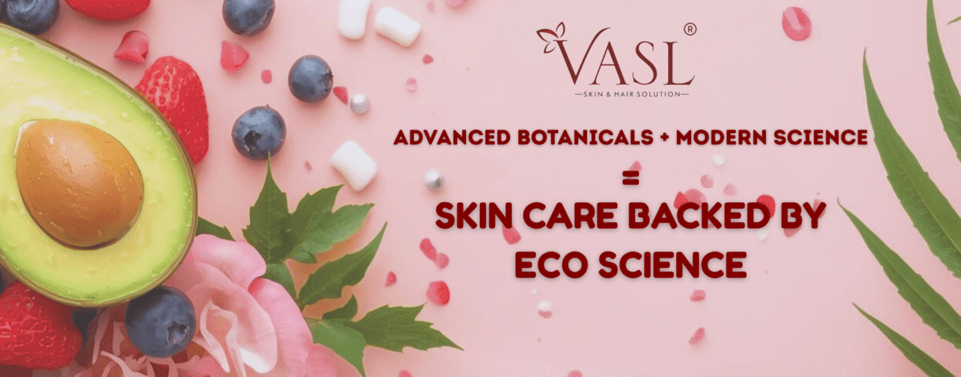 banner depiction that Vask skincare products are prepared with advanced botanicals and modern science