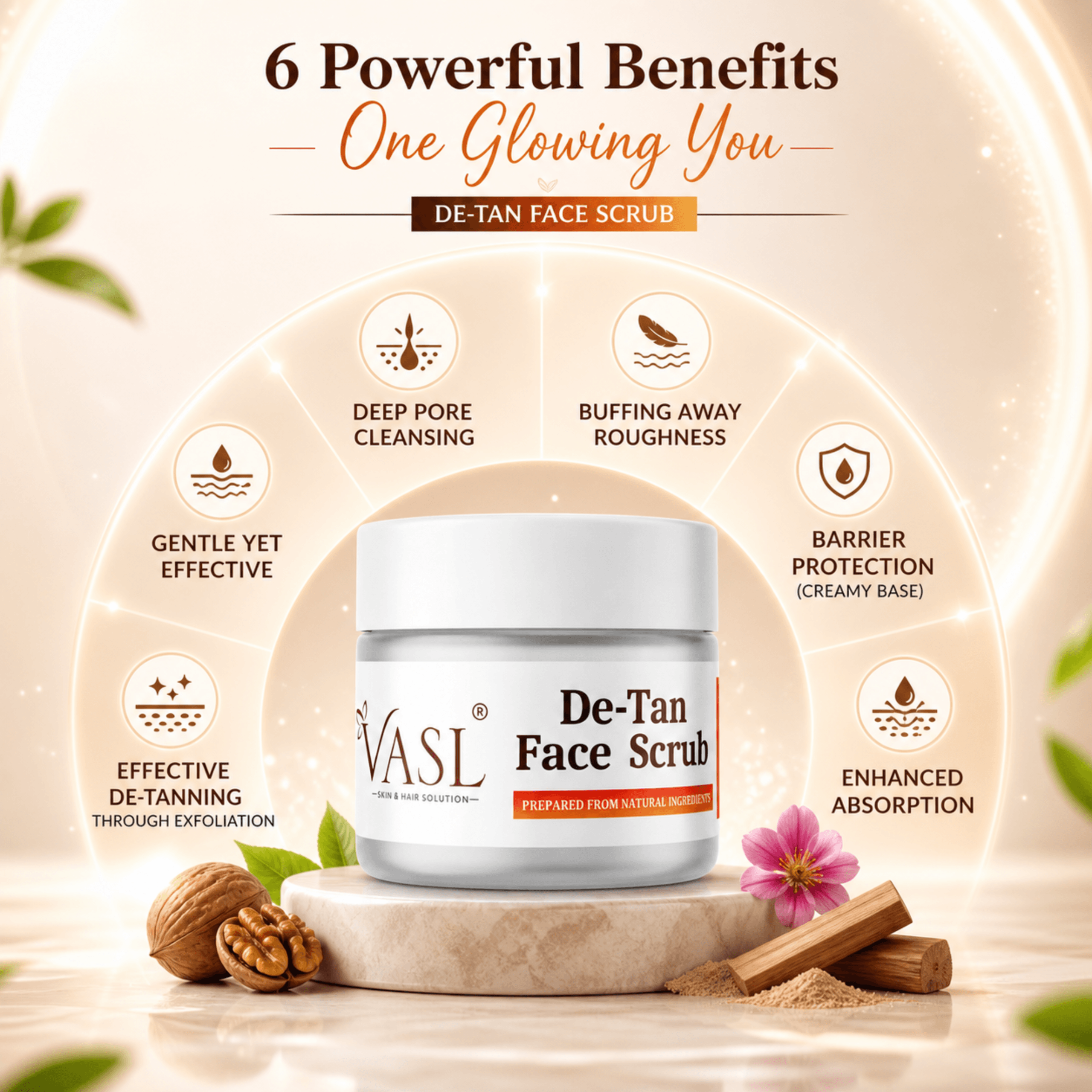 Vasl Natural De-Tan Face Scrub for Tan Removal & Skin Lightening - 200g - Image 3