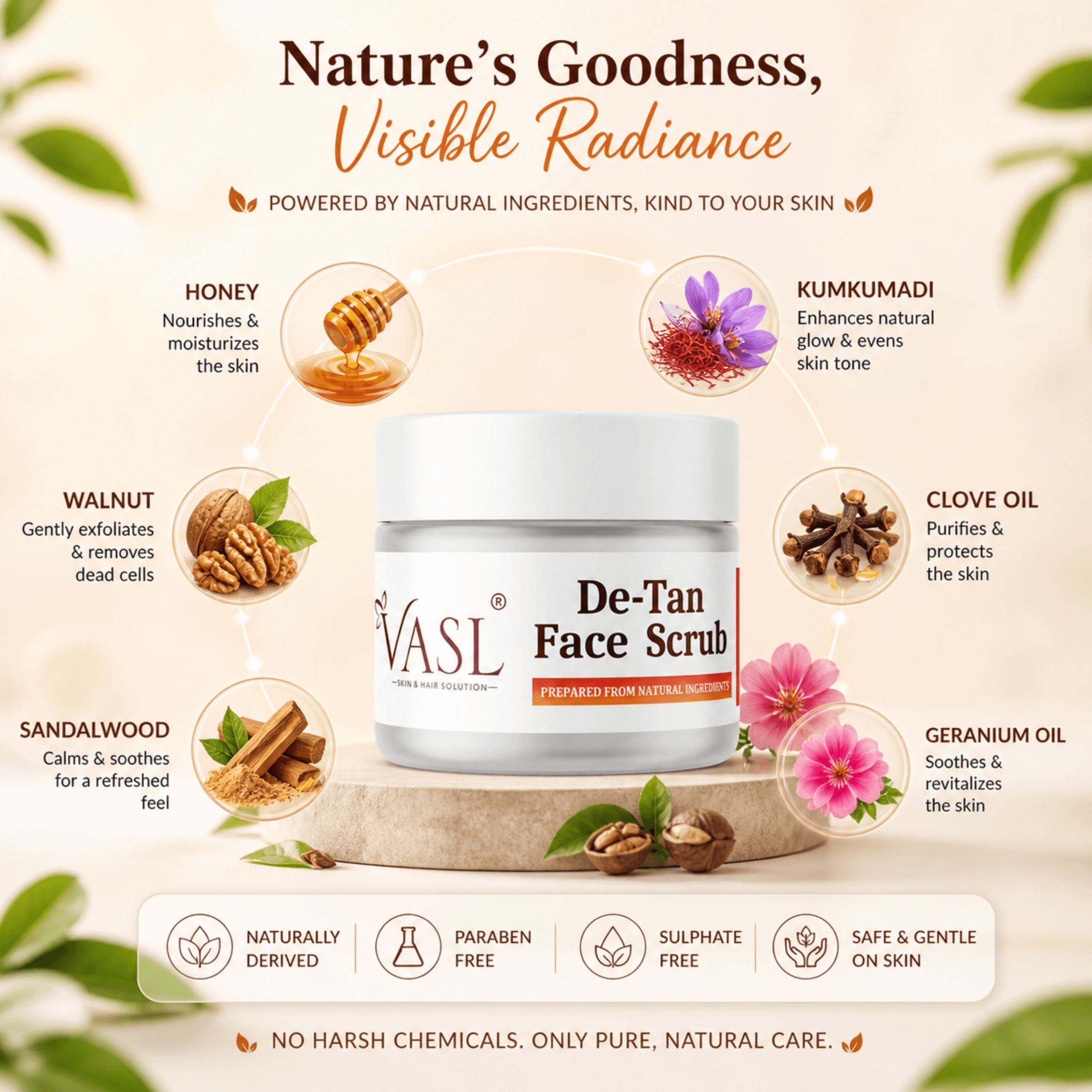 Vasl Natural De-Tan Face Scrub for Tan Removal & Skin Lightening - 200g - Image 4