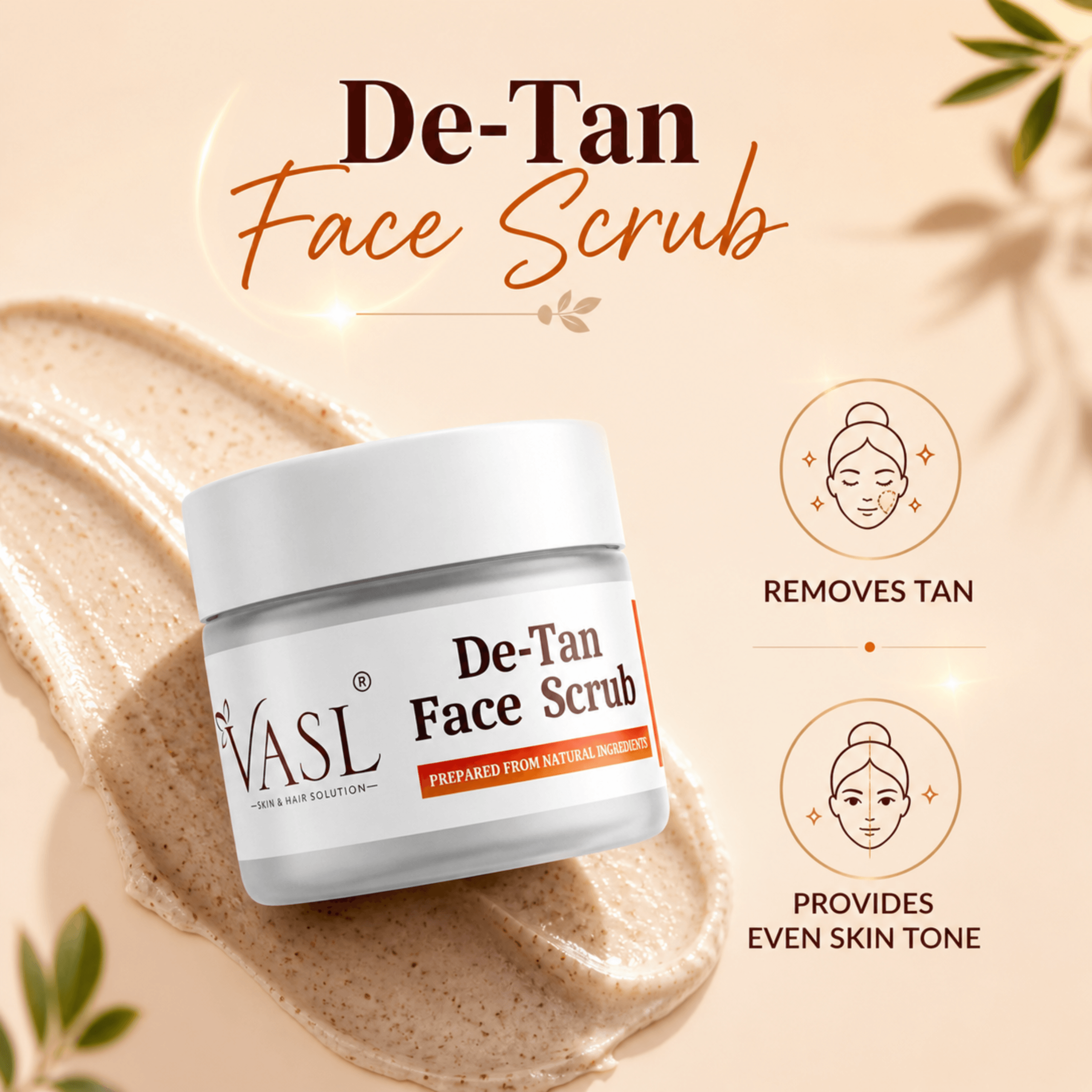 Vasl Natural De-Tan Face Scrub for Tan Removal & Skin Lightening - 200g - Image 2
